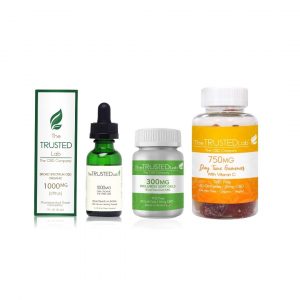 CBD set, CBD oil, CBD gummies, CBD soft gels