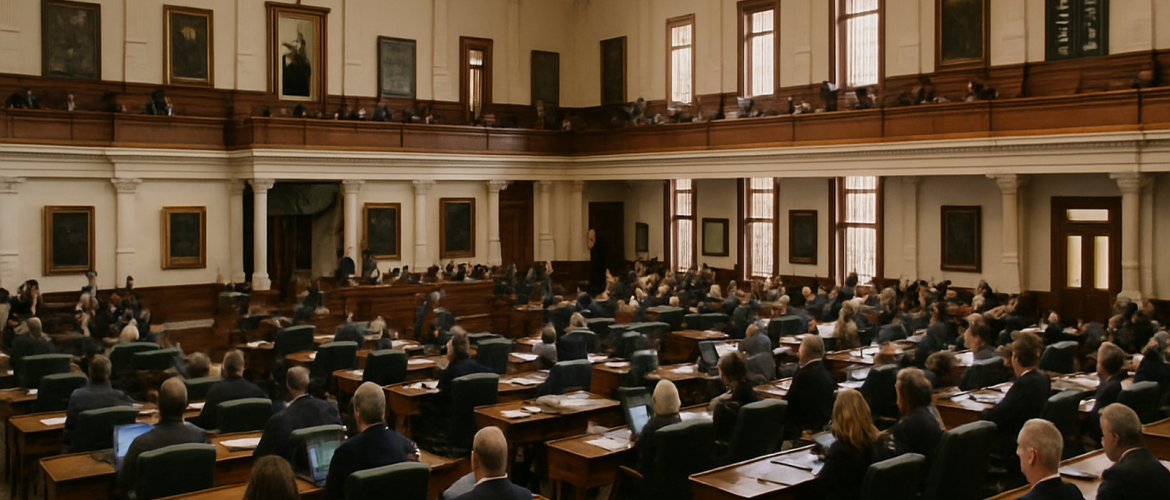 Texas legislative chamber where lawmakers debate bills like SB 3 affecting CBD, THC, and hemp regulations in Texas