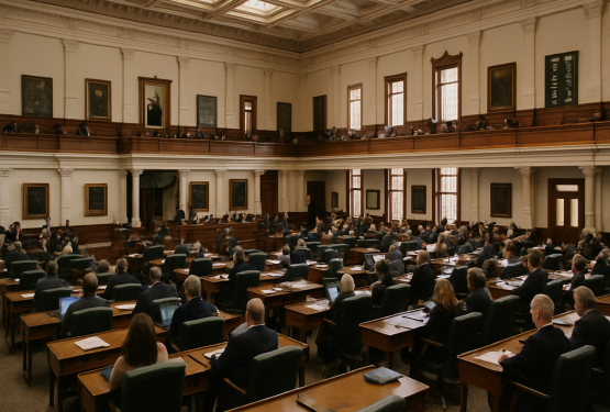 Texas legislative chamber where lawmakers debate bills like SB 3 affecting CBD, THC, and hemp regulations in Texas