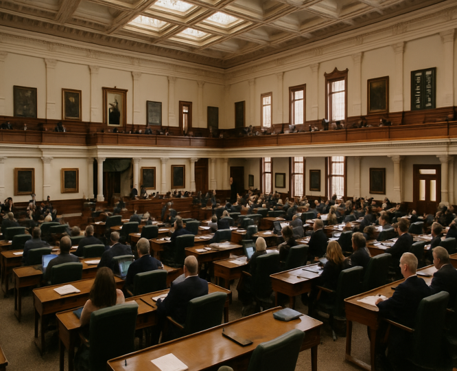 Texas legislative chamber where lawmakers debate bills like SB 3 affecting CBD, THC, and hemp regulations in Texas